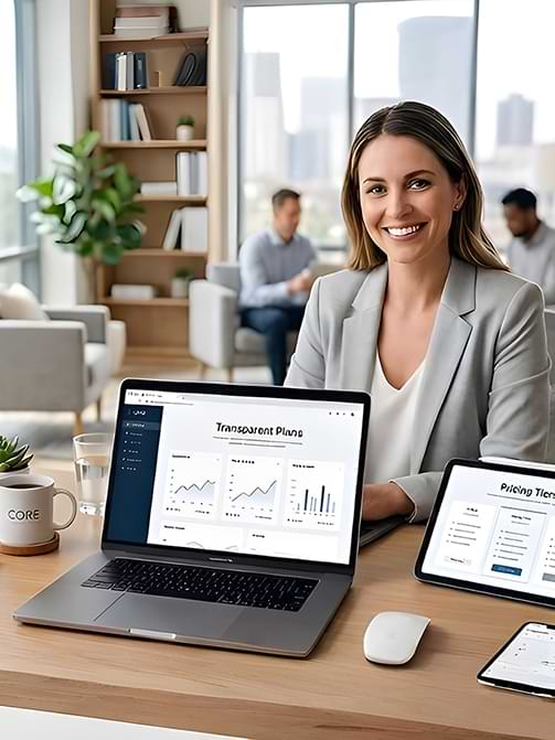Laptop displaying pricing options for IT support and digital services